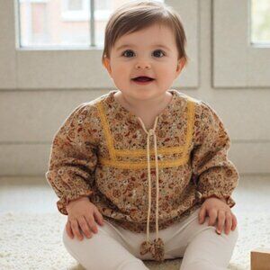 Belive Boho Floral Lace-Trim Long Sleeve Blouse size 6-9 Months